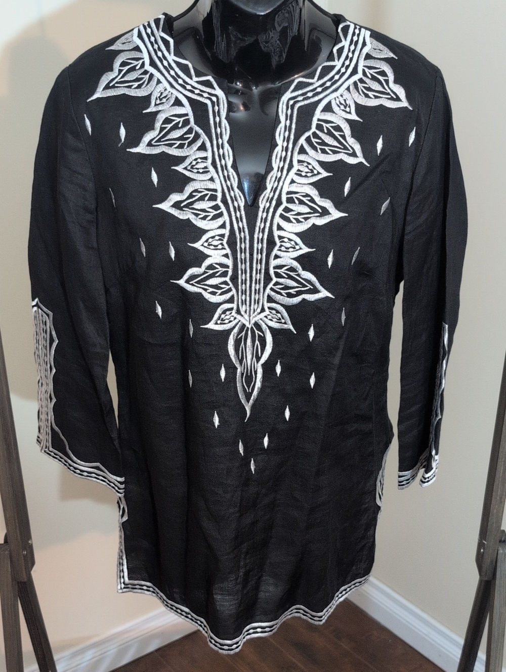 Allison Taylor | Black Tunic with White Embroidered Detail